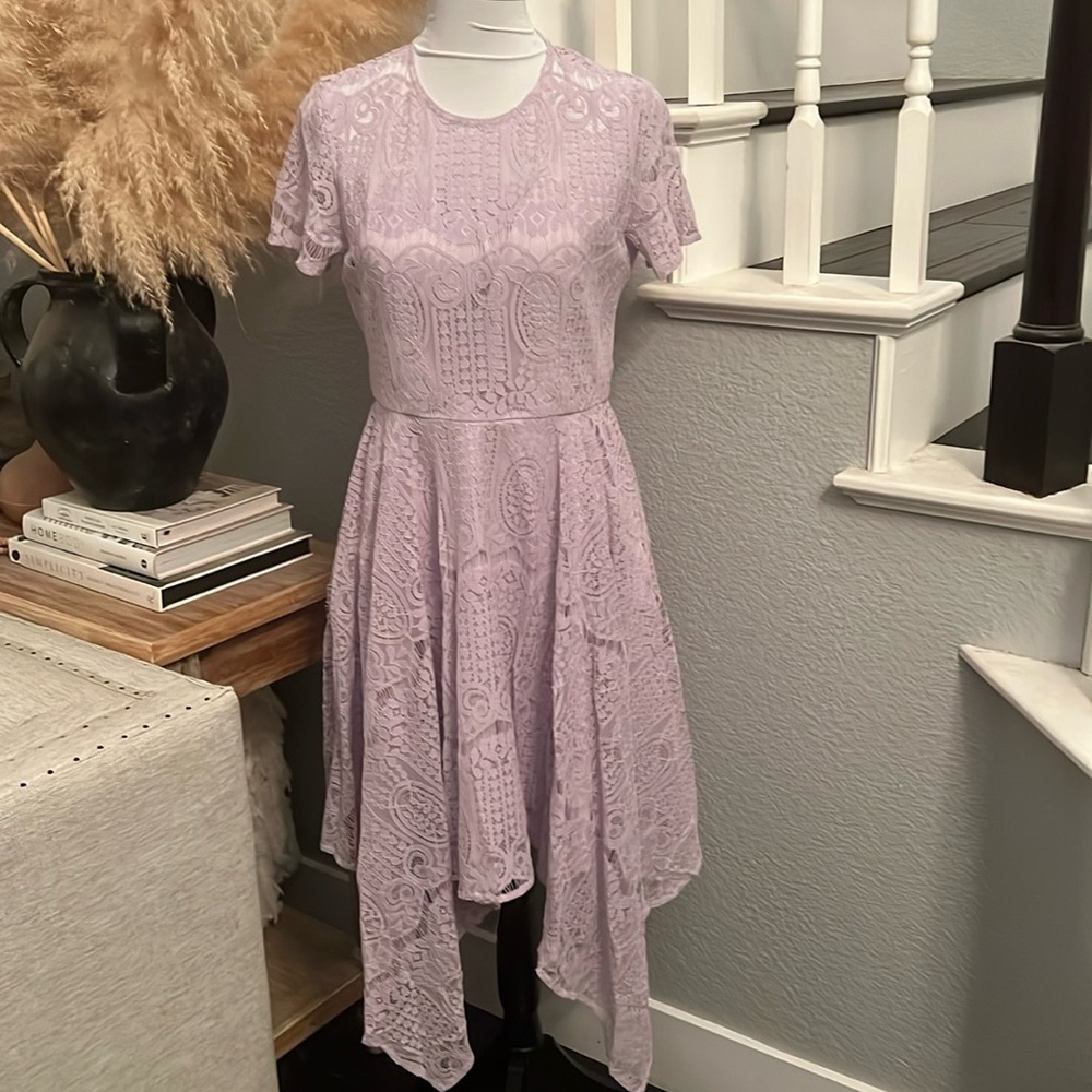 Anthropologie VONE Lavender Lace Midi Dress Size Small